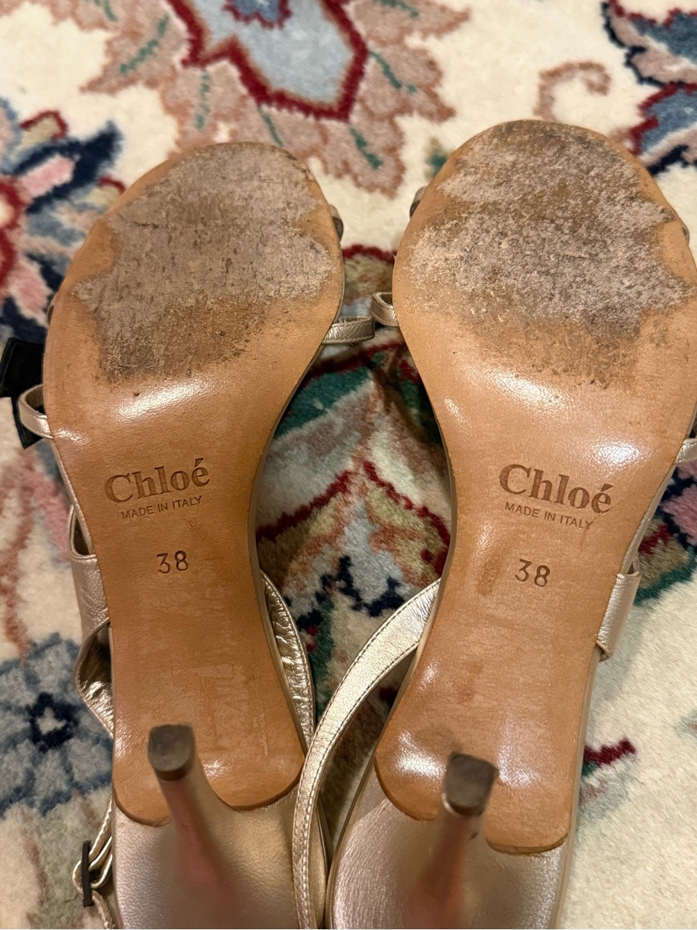 Chloe Metallic Slingback Heels with Black Bow - size 38 - Picture 5 of 5